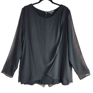 Soft Surroundings Womens Tunic Top Blouse Size XL Solid Black Long Sleeve Sheer
